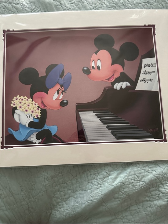 Disney Other - Disney Mickey and Minnie Piano Romance Print - Maroon, Black, Blue